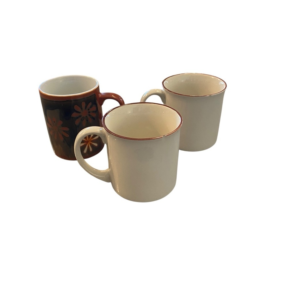 Vintage 70s stoneware Otagiri / Korean Mugs Hand-painted floral botanical. - Picture 3 of 8